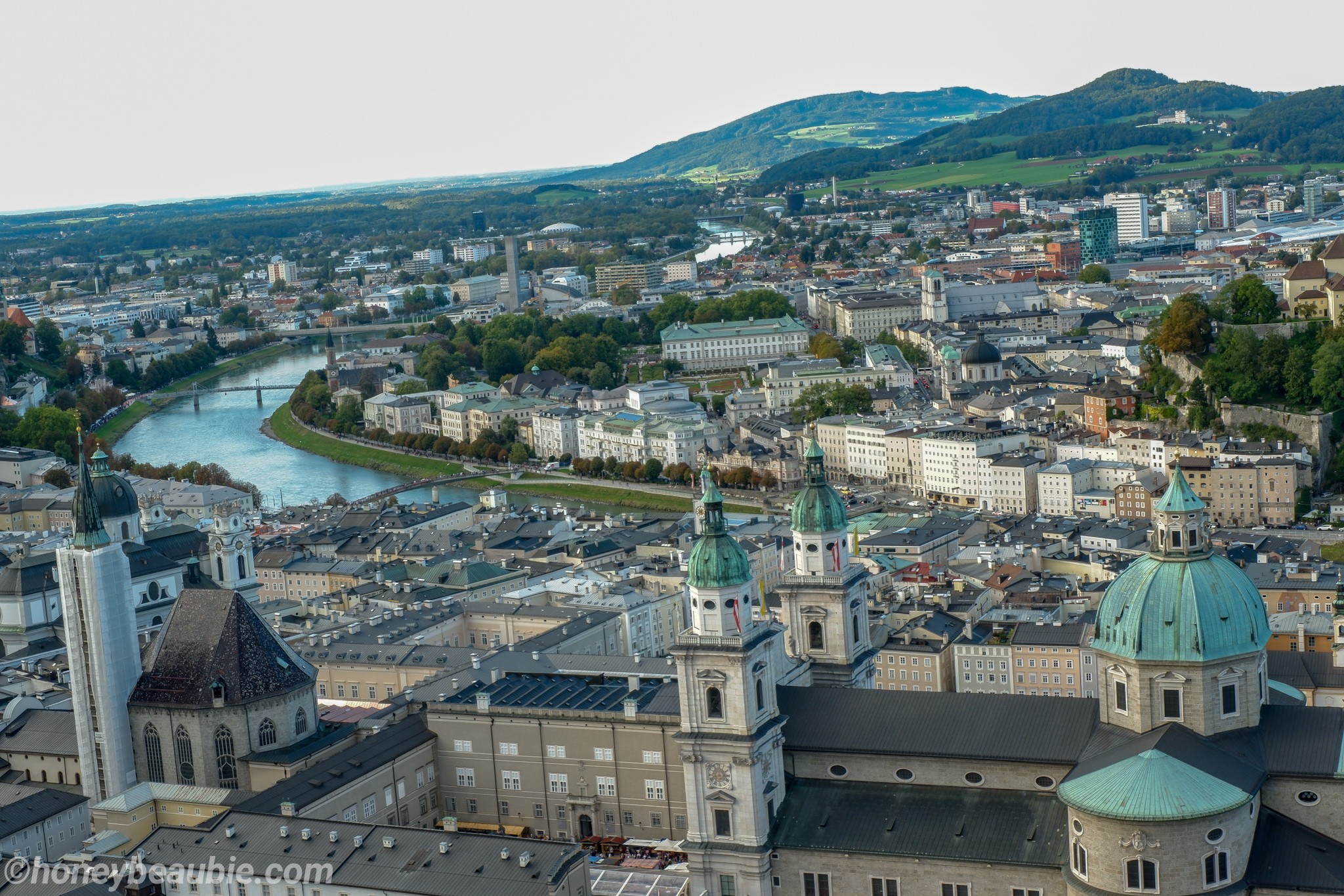 Landscape view of Salzburg City taken from the Hohensalzburg Fortress
